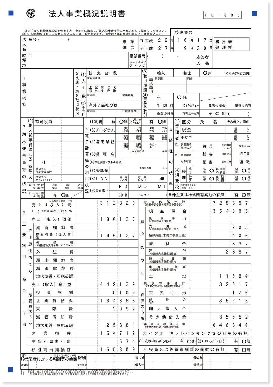 法人事業概況説明書